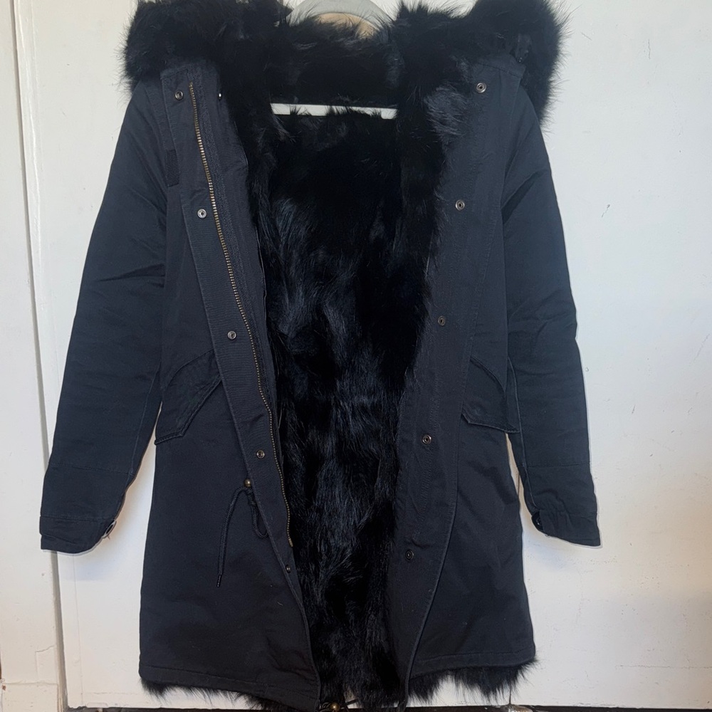 Black Fully-Lined REAL Fur Women's Utility Coat